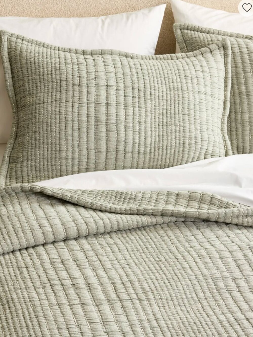 Quince Organic Cotton Channel Stitch Coverlet Set, King/Cal King, Sage/Green - Picture 5 of 13
